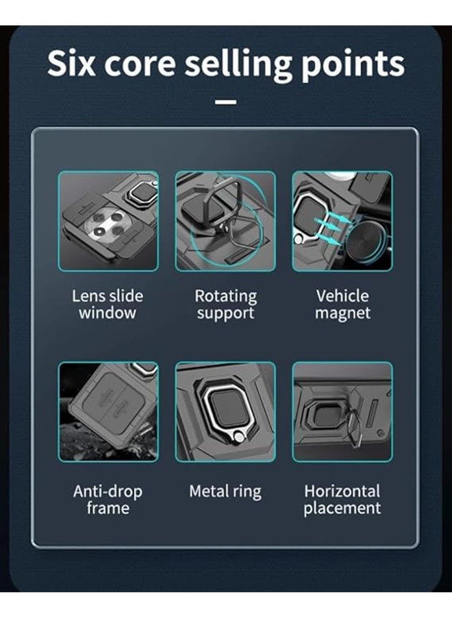 شرف X9c 5G غطاء الحالة ، 360 درجة خاتم معدني مغناطيسي مقعد القشرة مع نافذة شرائح عدسة الكاميرا ، TPU و PC دروع غطاء واقي مقاوم للصدمات ، أسود - Image 3