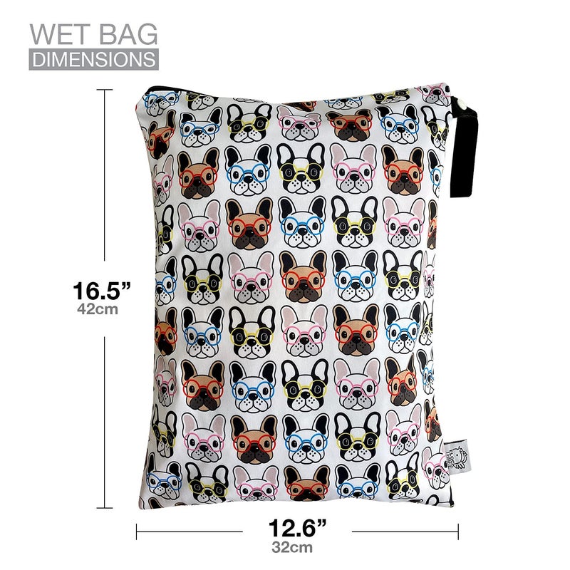 FLOCK THREE Washable and Reusable Wet Bag Diaper Bag Water Resistant Swimming Bag Travel Toiletries Pouch Pugs Dog Print Zippered 12.6'' x 16.5'' - Image 2