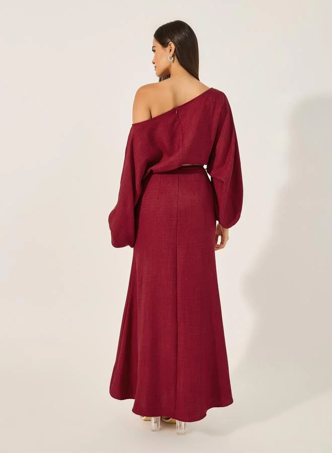Styli Off Shoulder Neck Balloon Sleeves A-Line Maxi Dress