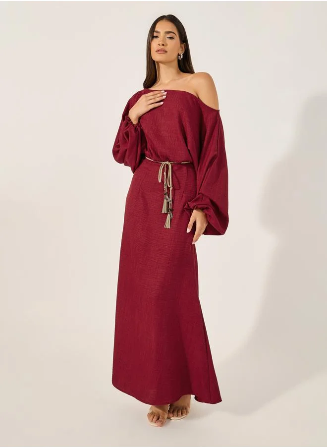 ستايلي Off Shoulder Neck Balloon Sleeves A-Line Maxi Dress