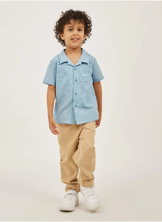 ستايلي Embroidered Detail Panelled Shirt with Pocket