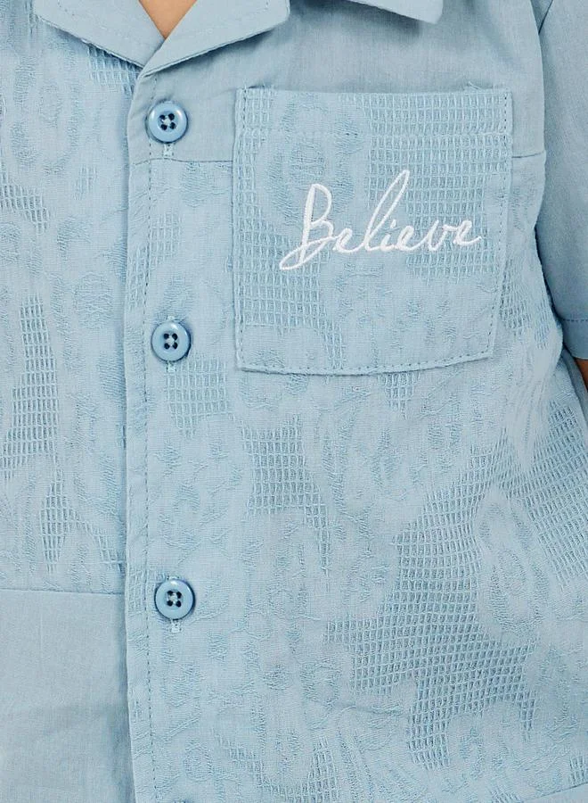 Styli Embroidered Detail Panelled Shirt with Pocket