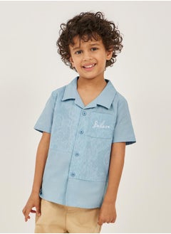 Styli Embroidered Detail Panelled Shirt with Pocket  - Image 1