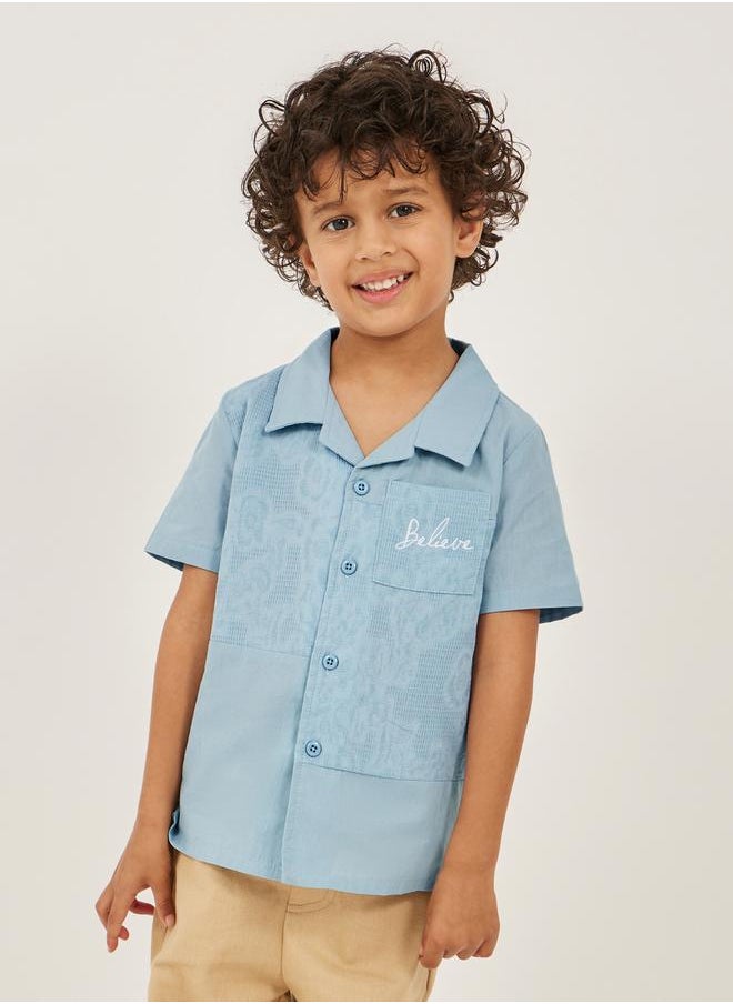 Styli Embroidered Detail Panelled Shirt with Pocket  - Image 1