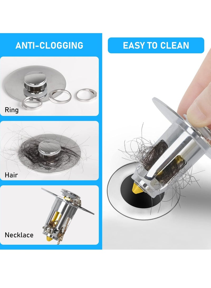 Pop Up Sink Plug, 2 Pack Universal Bathroom Stopper, Plug Pop-up Drain Filter for 1.02~1.96 Inch Basin Replacement (Black + Silver) - Image 4
