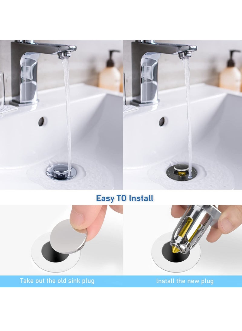 Pop Up Sink Plug, 2 Pack Universal Bathroom Stopper, Plug Pop-up Drain Filter for 1.02~1.96 Inch Basin Replacement (Black + Silver) - Image 5