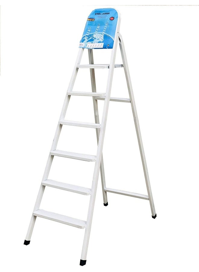 ROBUSTLINE Heavy Duty Steel Ladder Ultra Stable Folding Ladder. 6 Step White  - Image 1