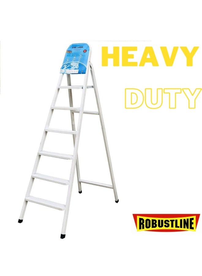 ROBUSTLINE Heavy Duty Steel Ladder Ultra Stable Folding Ladder. 6 Step White  - Image 3