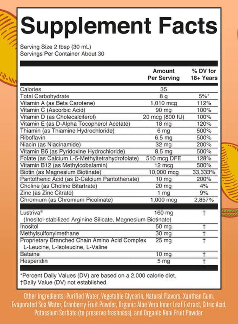 MaryRuth Organics الفيتامينات السائلة المتعددة من MaryRuth + فيتامينات Lustriva® لنمو الشعر | بيوتين 10000 ميكروجرام | فيتامين د | تم اختباره سريريًا للشعر الكثيف والتجاعيد والخطوط الدقيقة والعناية بالبشرة | الأعمار 18+ | 30 أونصة سائلة - Image 2