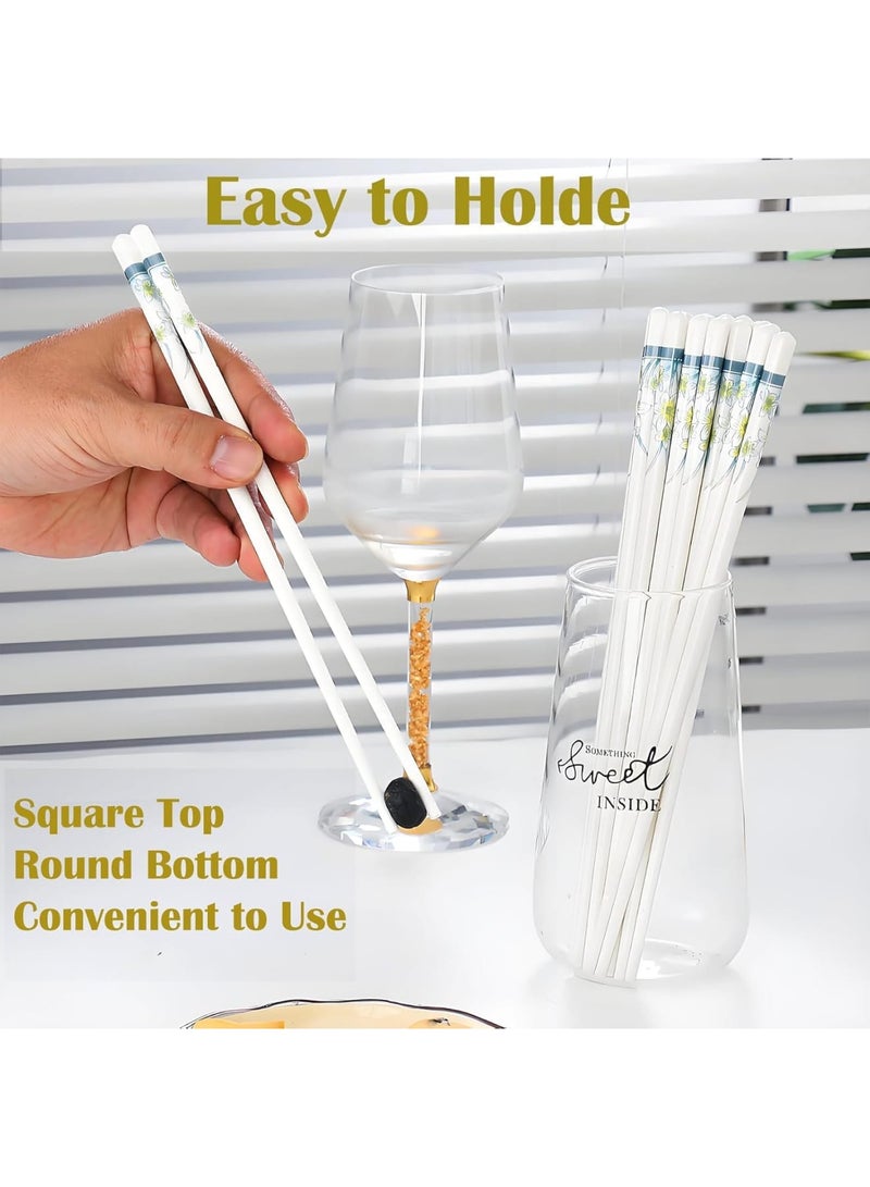 SYOSI Ceramic Chopsticks Set, Reusable Chopsticks, Non-Slip Tableware, Heat-Resistant & Non-Toxic Ceramic Utensils for Asian Cuisine, Elegant Daffodil Floral Pattern, Dishwasher Safe(White,5-Pair, 24.1cm) - Image 4