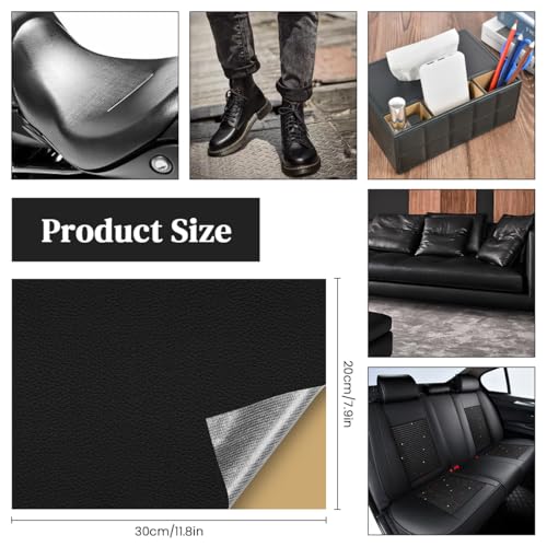 STHIRA® 5Pcs 8x11.8 inch Self Adhesive Leather Repair Patch for Car Interior, Sofa & Furniture Waterproof Seamless Synthetic PVC Leather Stickers, Easy DIY Peel & Stick for Sofa, Seat, Bike, Black - Image 2