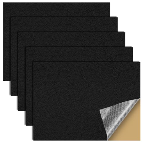 STHIRA® 5Pcs 8x11.8 inch Self Adhesive Leather Repair Patch for Car Interior, Sofa & Furniture Waterproof Seamless Synthetic PVC Leather Stickers, Easy DIY Peel & Stick for Sofa, Seat, Bike, Black - Image 1