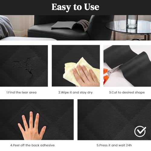 STHIRA® 5Pcs 8x11.8 inch Self Adhesive Leather Repair Patch for Car Interior, Sofa & Furniture Waterproof Seamless Synthetic PVC Leather Stickers, Easy DIY Peel & Stick for Sofa, Seat, Bike, Black - Image 5