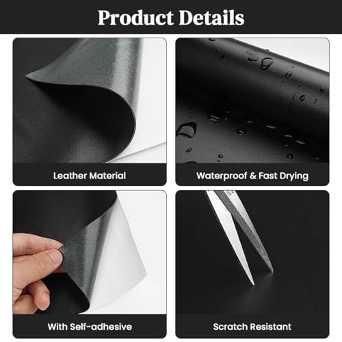 STHIRA® 5Pcs 8x11.8 inch Self Adhesive Leather Repair Patch for Car Interior, Sofa & Furniture Waterproof Seamless Synthetic PVC Leather Stickers, Easy DIY Peel & Stick for Sofa, Seat, Bike, Black - Image 3