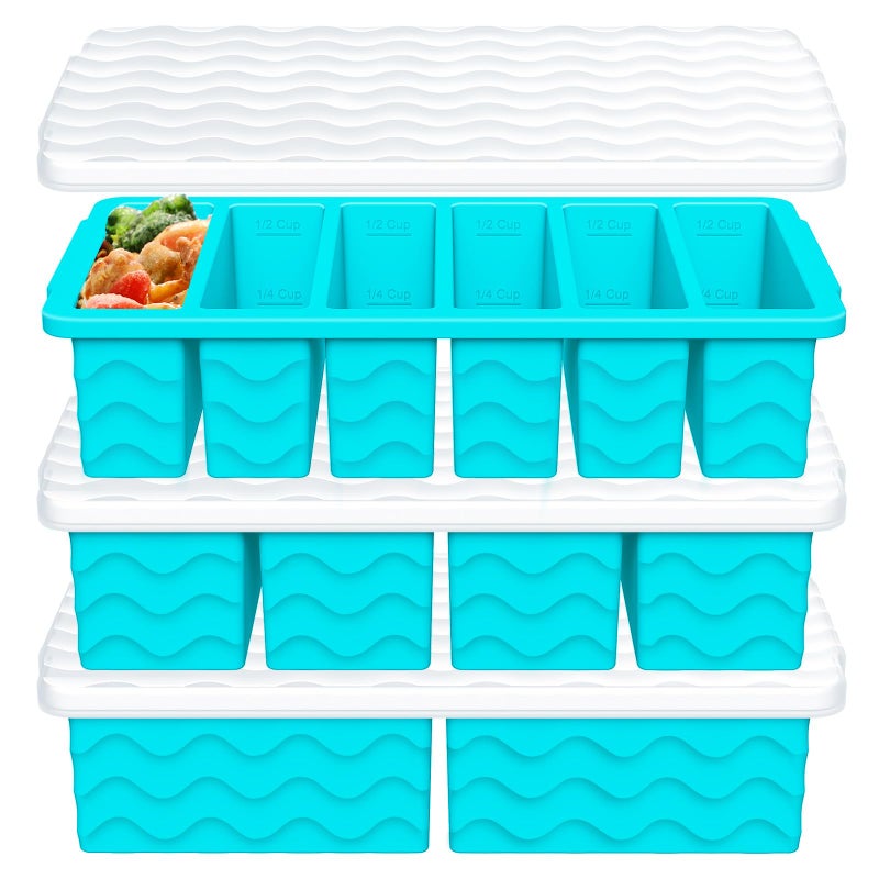 Doasuwish 3-Pack Silicone Freezer Trays with Lid,2 Large 2-Cup(500ml)&4 Medium 1-Cup(125ml)&6 Small 1/2-Cup(75ml) Soup Freezer Container Molds,Ice Cube Tray For Meal Prep&Freezing Soup,Stews,Sauces - Image 1