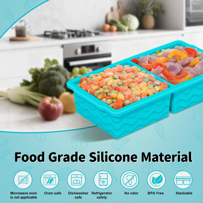 Doasuwish 3-Pack Silicone Freezer Trays with Lid,2 Large 2-Cup(500ml)&4 Medium 1-Cup(125ml)&6 Small 1/2-Cup(75ml) Soup Freezer Container Molds,Ice Cube Tray For Meal Prep&Freezing Soup,Stews,Sauces - Image 2