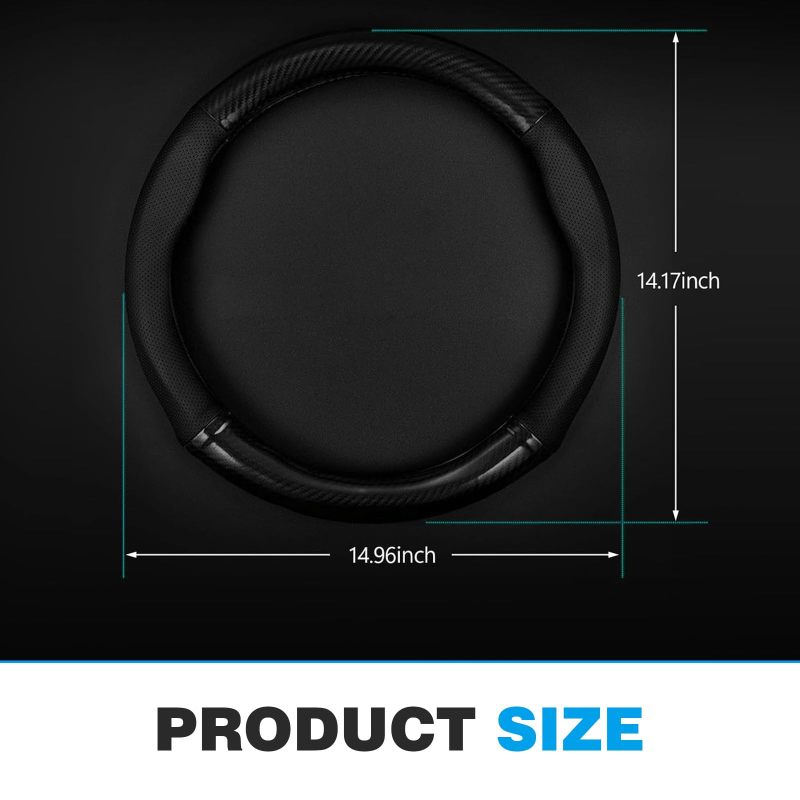 Breathable Leather Anti-Slip Steering Wheel Cover Black Round Universal Fit - Carbon Fiber Design For SUVs Trucks - Image 2