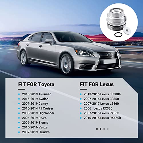 Pilida Oil Filter Housing Cap Assembly 15620-31060 with Oil Plug Fit for Toyota 2005-2019 Tundra RAV4 4Runner Camry Highlander Tacoma Avalon Sienna Venza Lexus RX350 Replacement 1562031060 15643-31050 - Image 3