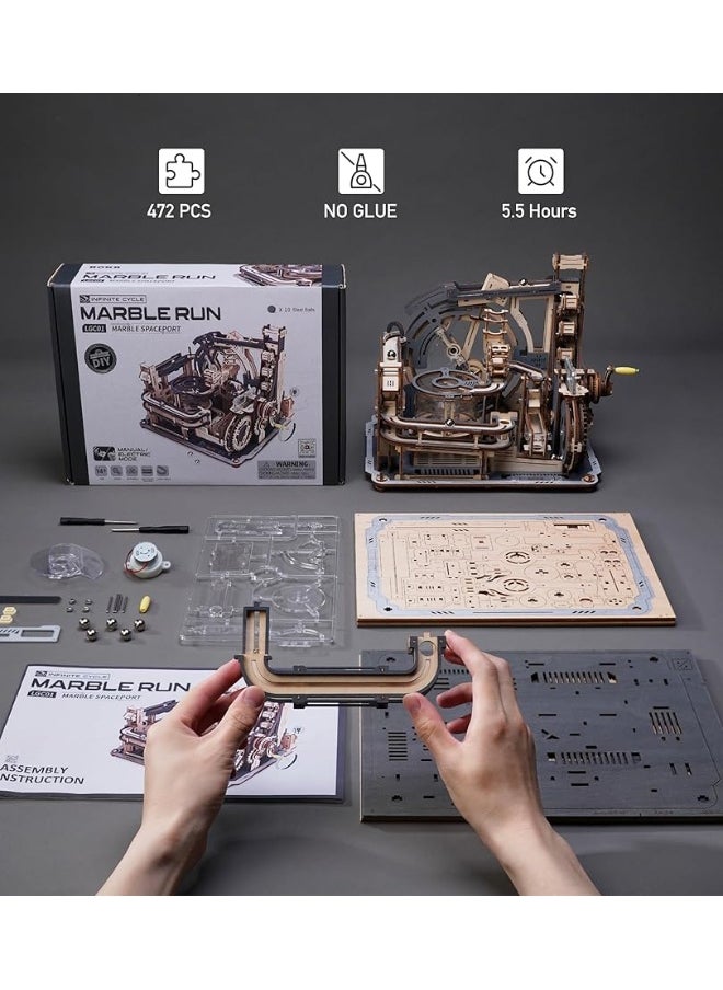 Robotime ROBOTIME Motorised Wooden Puzzles for Adults - 3D Puzzles for Adults LGC01 Marble Spaceport - Wooden Marble Run Model to Build - Space/STEM/Engineering Gift  - Image 1