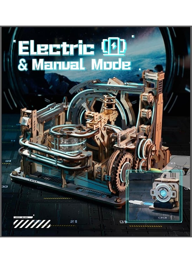 Robotime ROBOTIME Motorised Wooden Puzzles for Adults - 3D Puzzles for Adults LGC01 Marble Spaceport - Wooden Marble Run Model to Build - Space/STEM/Engineering Gift  - Image 2