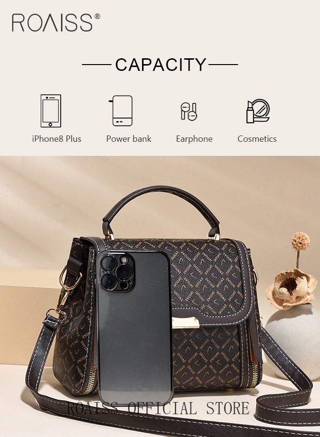 roaiss Shoulder Tote Bags for Women Top Handle Satchel Ladies Fashion Office Casual Handbags Large Capacity PU Material Stylish Grid Decoration  - Image 3
