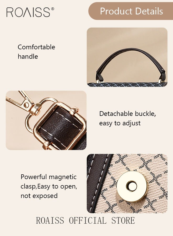 roaiss Shoulder Tote Bags for Women Top Handle Satchel Ladies Fashion Office Casual Handbags Large Capacity PU Material Stylish Grid Decoration  - Image 5