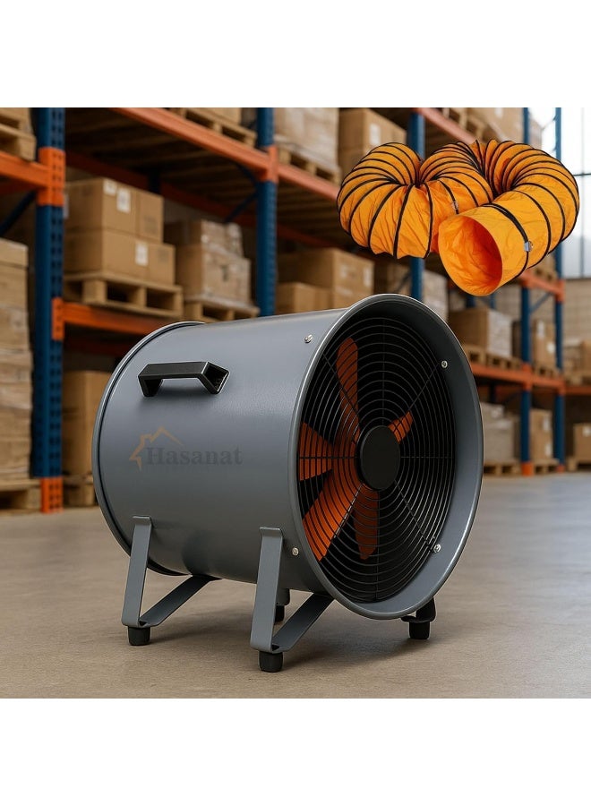 HASANAT ESSENTIALS مروحة هاسانات إيسينشالز فنتاير-GX | 10"، 12"، 14"، 20" مروحة تهوية عالية السرعة للمطابخ والصناعات - 2800 دورة في الدقيقة مع مقبض للورش، القبو، المرائب والمزيد (مروحة 20 بوصة + قنوات) - Image 2