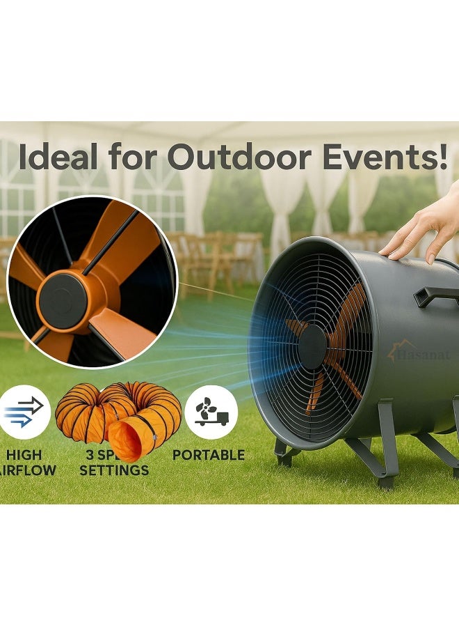 HASANAT ESSENTIALS مروحة هاسانات إيسينشالز فنتاير-GX | 10"، 12"، 14"، 20" مروحة تهوية عالية السرعة للمطابخ والصناعات - 2800 دورة في الدقيقة مع مقبض للورش، القبو، المرائب والمزيد (مروحة 20 بوصة + قنوات) - Image 5