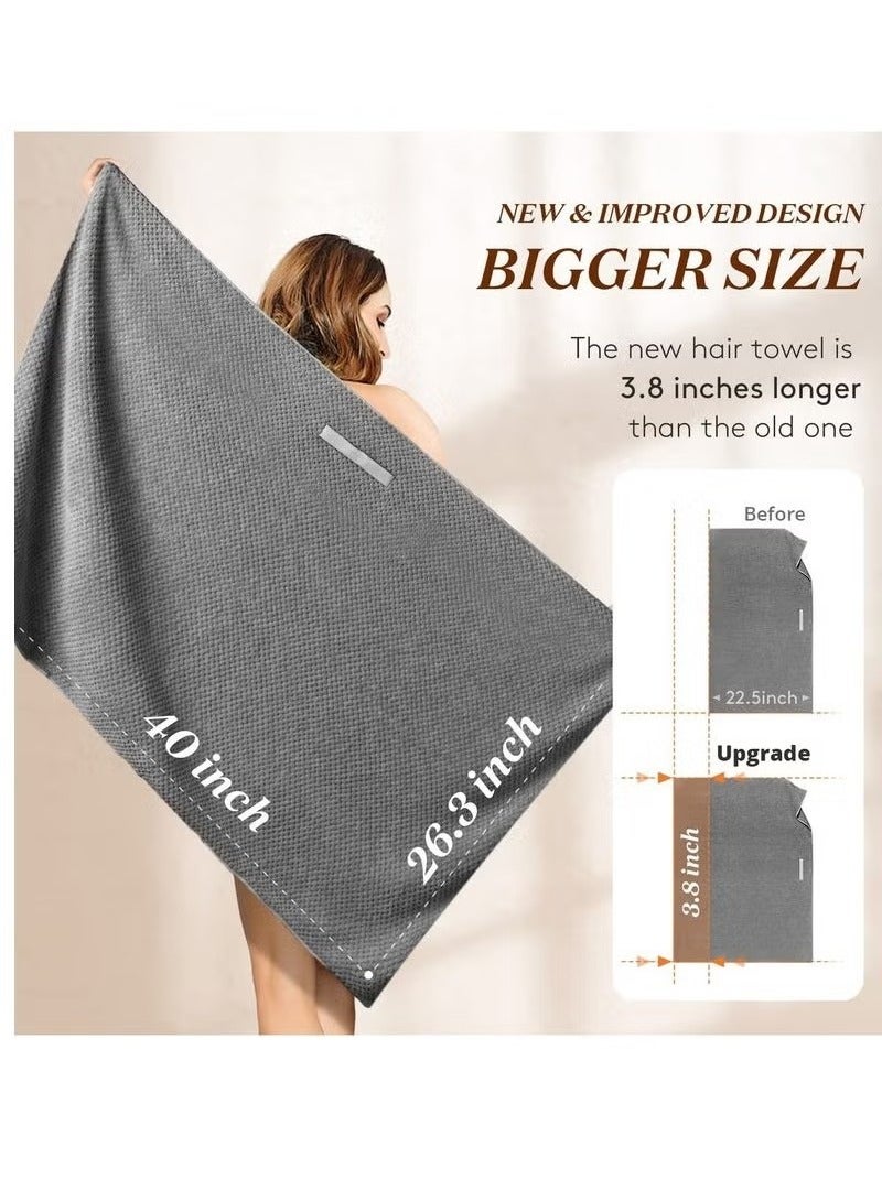 Microfiber Hair Towel Wrap for Women, Anti Frizz Hair Drying Towel with Elastic Strap, Super Absorbent Quick Dry Hair Turban for Drying Curly, Long, Thick Hair, Dark Gray - Image 5