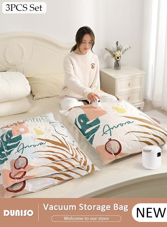 DUNISO Combo Vacuum Storage Bag with Electric Pump, 3 Pack((1 Large + 1Medium + 1 Small) of Reusable Compression Bags, Double Zip Seal Special-Grip Clip,Travel Vacuum Sealer Bags, Space Saver Bags for Clothes, Mattress, Blanket, Pillows, Compression - Image 1