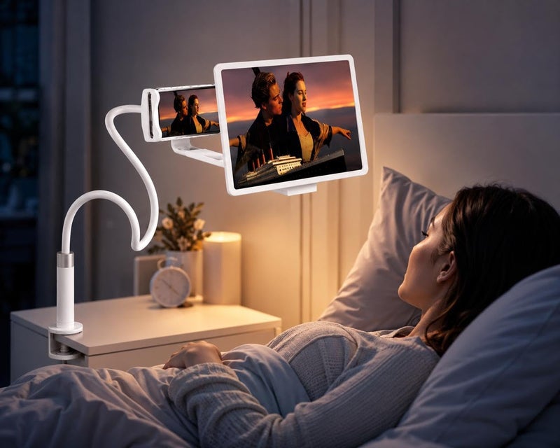 HD Mobile Screen Magnifier Lazy Phone Holder High Definition Mobile Phone Screen Magnifier with Flexible Stand for Comfortable Viewing and Video Calling (White) - Image 3