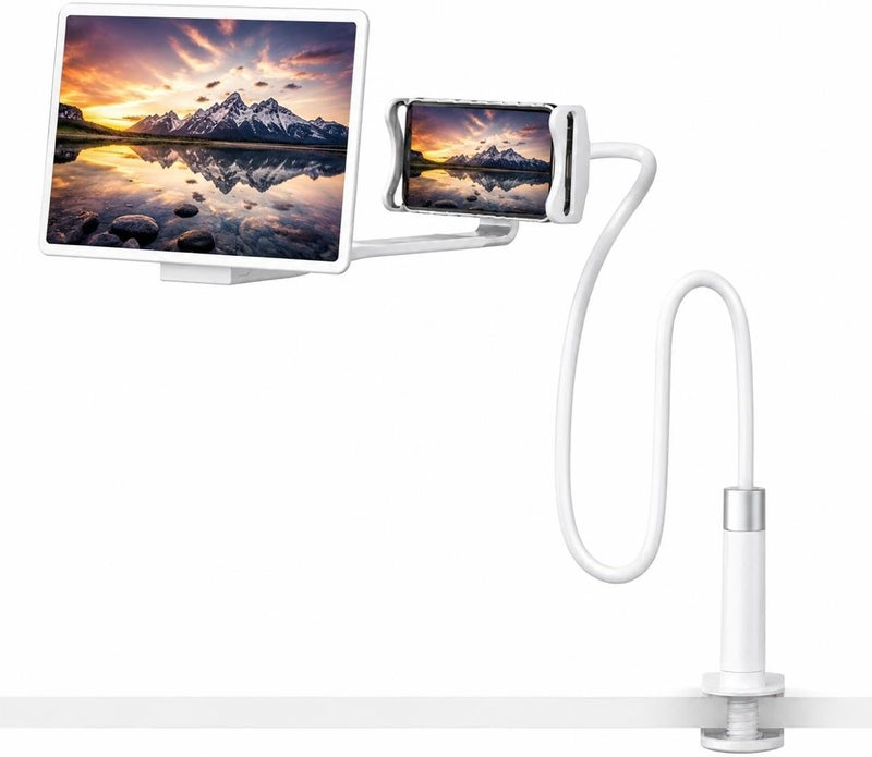 HD Mobile Screen Magnifier Lazy Phone Holder High Definition Mobile Phone Screen Magnifier with Flexible Stand for Comfortable Viewing and Video Calling (White) - Image 1