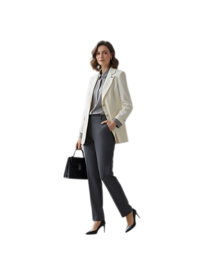 Smoky Egypt Elegant Crepe Solid Blazer-OffWhite - Image 3