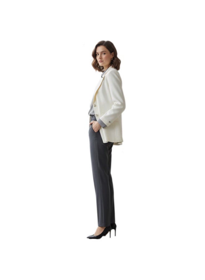 Smoky Egypt Elegant Crepe Solid Blazer-OffWhite - Image 2