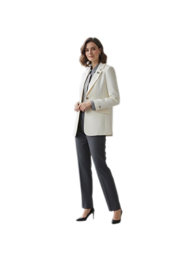 Smoky Egypt Elegant Crepe Solid Blazer-OffWhite - Image 4