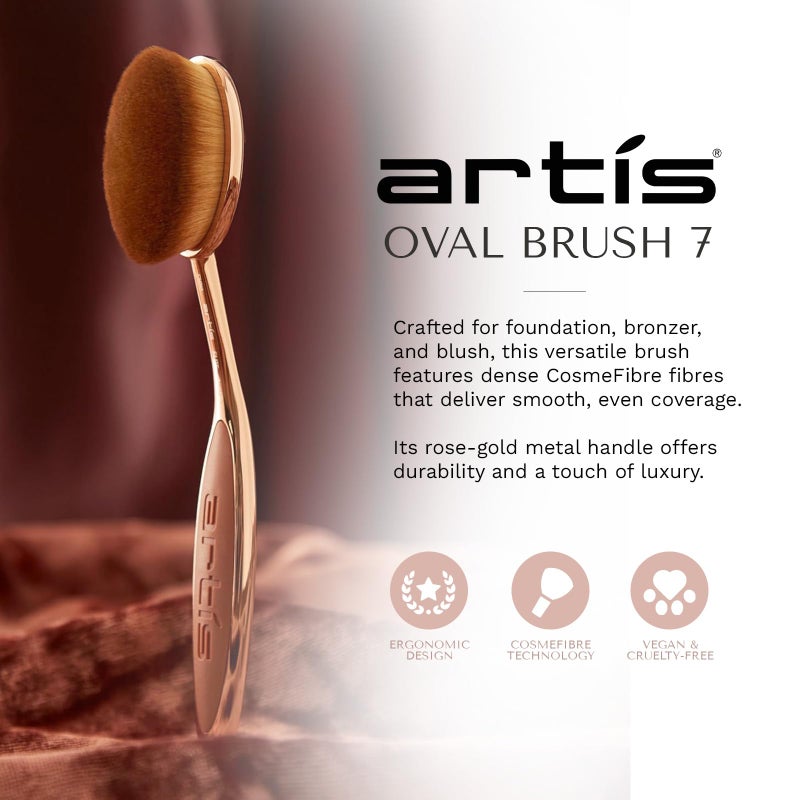 Artis Elite Oval 7 Blonde Fibre Brush â€“ Professional Dense Makeup Applicator for Foundation, Creams, Powders, BB cream, SPF and Contour, Airbrush finish, Color Rose Gold - Image 2