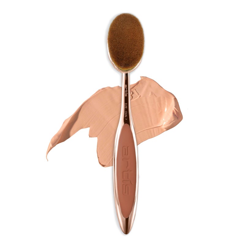 Artis Elite Oval 7 Blonde Fibre Brush â€“ Professional Dense Makeup Applicator for Foundation, Creams, Powders, BB cream, SPF and Contour, Airbrush finish, Color Rose Gold - Image 1