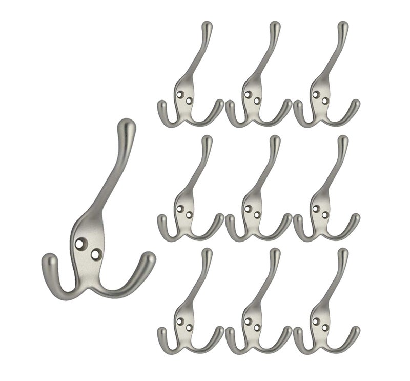 QCAA Premium Quality Coat Hat Hook with Three Prongs 4 Zinc Die Cast Satin Nickel 10 Pack Made in Taiwan - Image 2