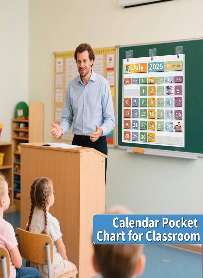 Yoink 45 Pockets Classroom Calendar Pocket Chart for Kids Learning - Monthly Calendar with Durable Fabric, Homeschool and Teacher Supplies, Preschool Kindergarten Wall Decor, Only Chart (White) - Image 4