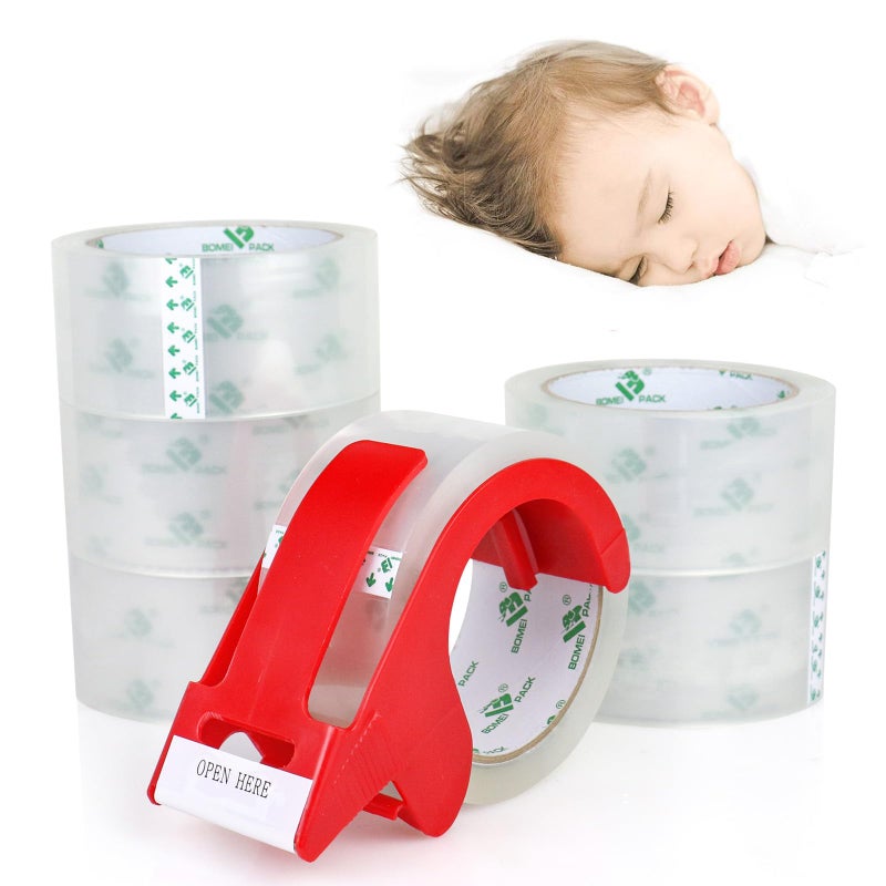 BOMEI PACK No Noise Quiet Clear Packing Tape, Heavy Duty Packaging Tape, Refill Rolls for Sealing Packing and Shipping, 2.4Mil 1.88Inch 55Yards 6rolls, with Free Dispenser - Image 1