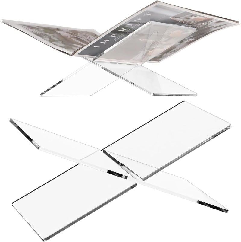 2 Pcs Clear Book Stand for Reading, 12.2 X 5.9 in Acrylic Book Display Stand, Hands Free Cookbook, Magazine Tablet Textbook Holder - Image 1