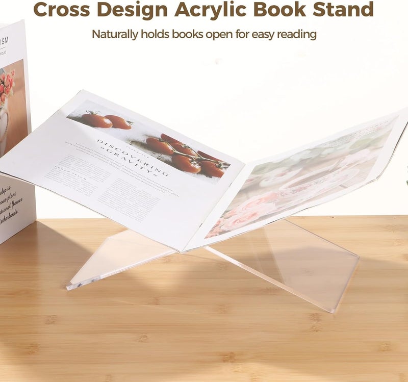2 Pcs Clear Book Stand for Reading, 12.2 X 5.9 in Acrylic Book Display Stand, Hands Free Cookbook, Magazine Tablet Textbook Holder - Image 5