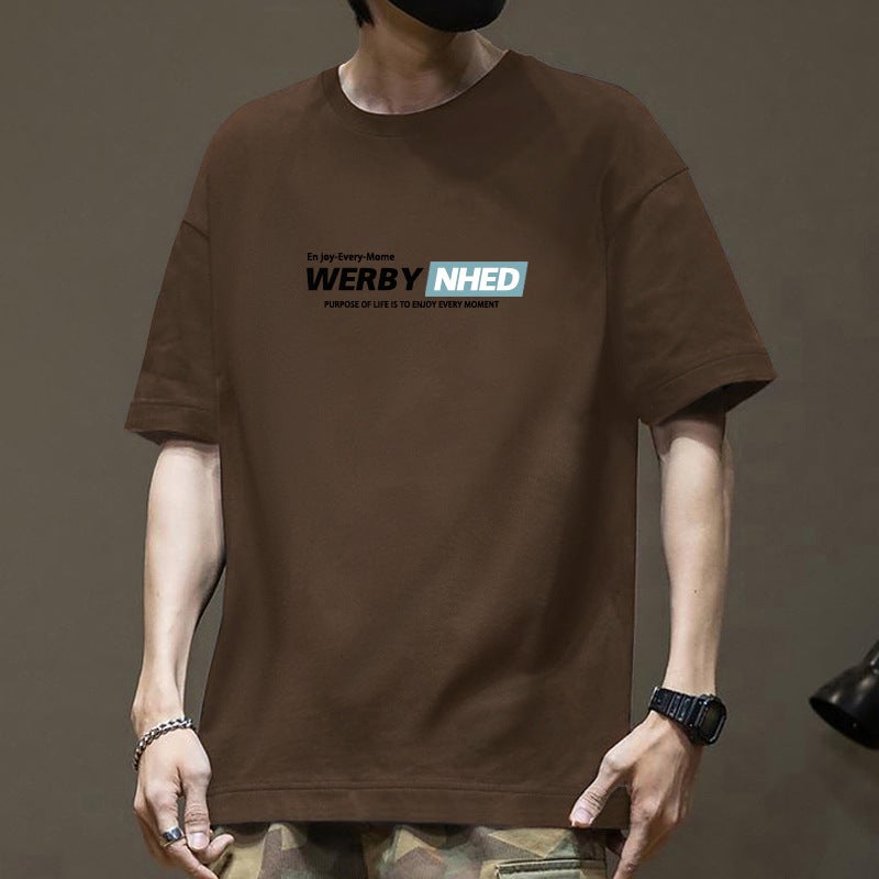 T-Shirt Men'S Summer Japanese Loose Cotton Letter Printed T-Shirt Heavyweight 200G New Casual Short Sleeve Trend Ins - Image 1