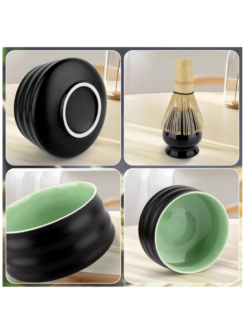 وين هولدر طقم ماتشا مكون من 4 قطع، أداة شاي تقليدية مصنوعة يدويًا مع وعاء سيراميك ومغرفة ومضرب ماتشا من الخيزران وحامل - Image 3