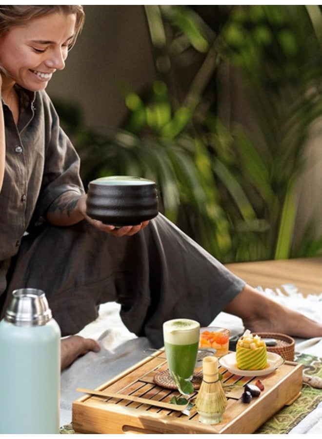 وين هولدر طقم ماتشا مكون من 4 قطع، أداة شاي تقليدية مصنوعة يدويًا مع وعاء سيراميك ومغرفة ومضرب ماتشا من الخيزران وحامل - Image 5
