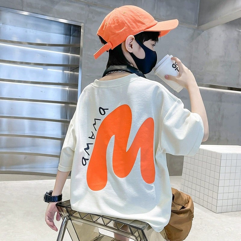 2025 Cotton Children'S Wear Short-Sleeved T-Shirt Large Children'S Round Neck Printed Casual Loose Half-Sleeved Top Trendy - Image 1