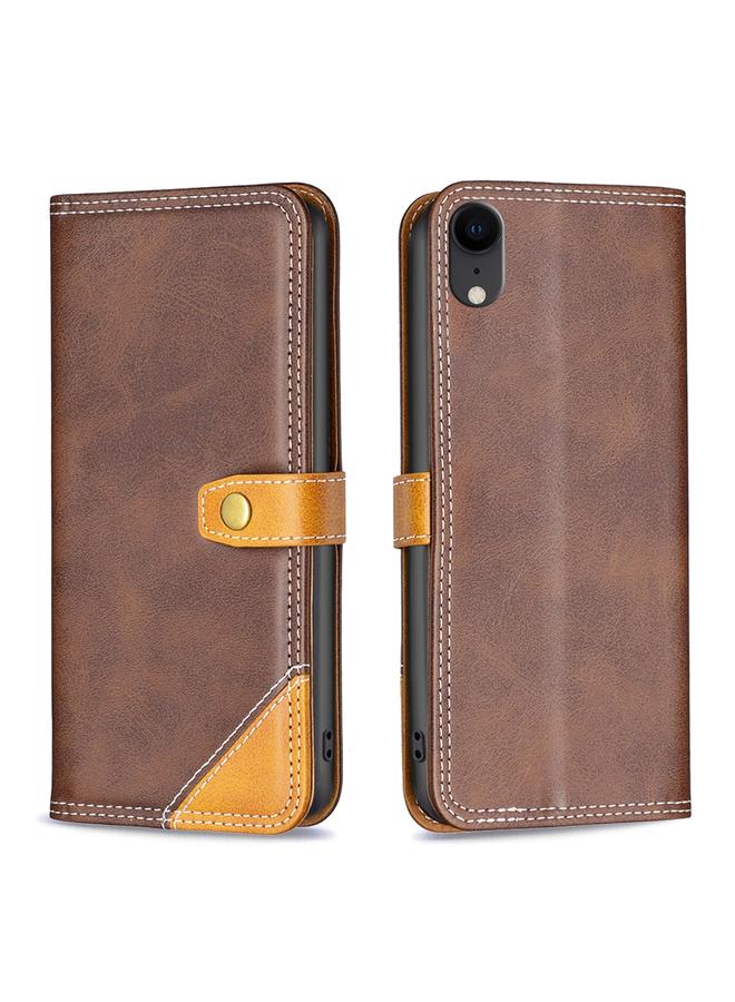 اس-توب جراب جلدي بخيوط خياطة مزدوجة متناسقة الألوان لهاتف iPhone XR - Image 2