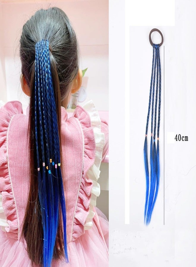 SYGA Girl Wig Headwear Kids Twist Braid Rope Ponytail Hair extension Styling Princess Baby Children Rubber Bands Hair Accessories (Gradient Blue Tresses) - Image 2