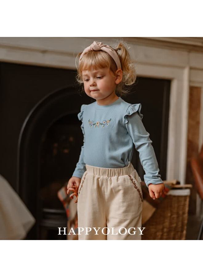 Happyology Uk Kids Autumn Winter Knitted Girls Embroidered French Ribbed Long Sleeve Top - Image 4