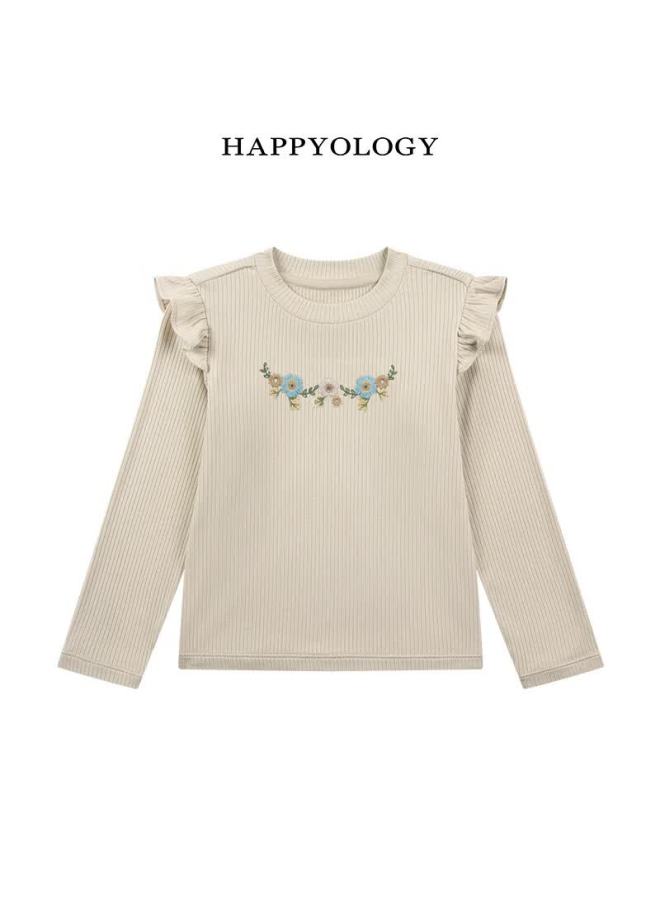 Happyology Uk Kids Autumn Winter Knitted Girls Embroidered French Ribbed Long Sleeve Top - Image 5